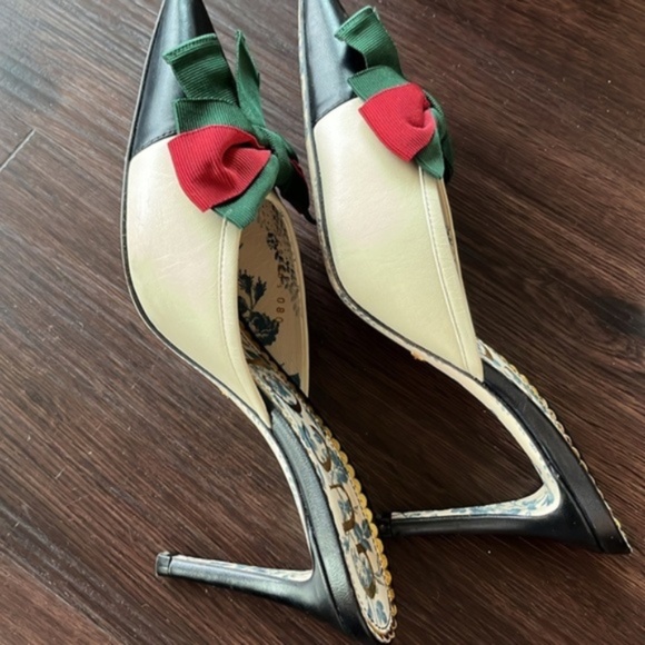 Gucci Sylvie web bow leather mules heels - Picture 4 of 9